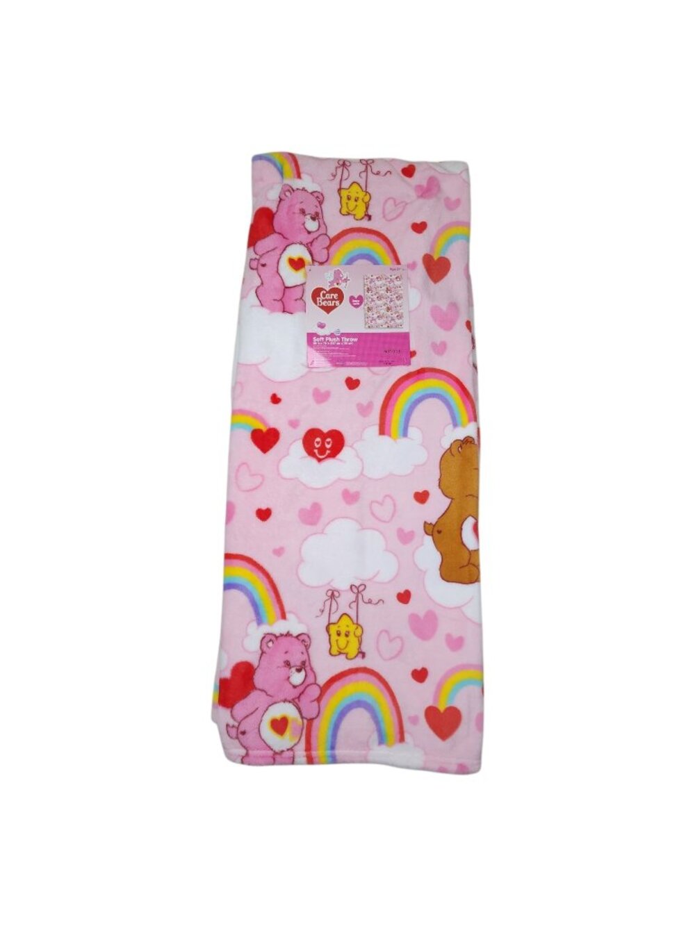 Care Bears Super Soft Plush Throw Blanket 50" X 70" Rainbow Hearts Valentines